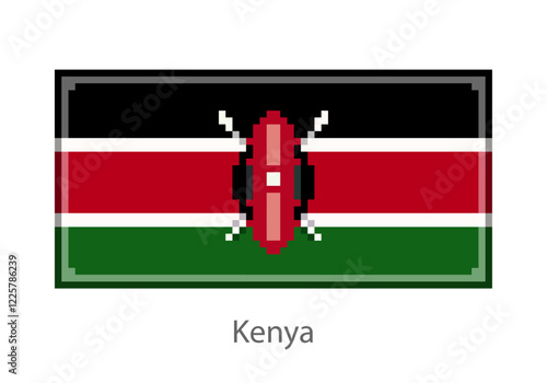 Vector illustration of the Kenya flag in pixel art or mosaic style on white background. Collection of flags of the countries of the world