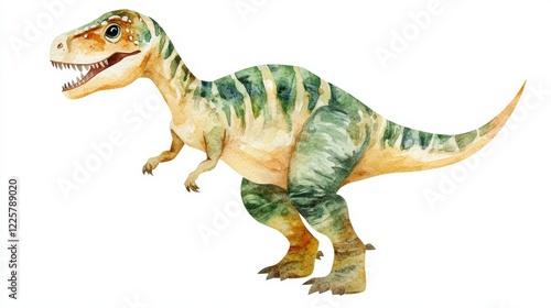 Fototapeta Naklejka Na Ścianę i Meble -  Watercolor illustration of a dinosaur Isolated on white background Childrens style Sticker birthday greetings poster postcard