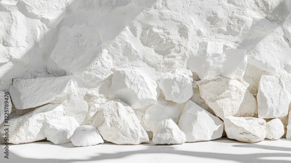 Obraz premium White cosmetic background of stones and wall with shadows Free space for your decoration