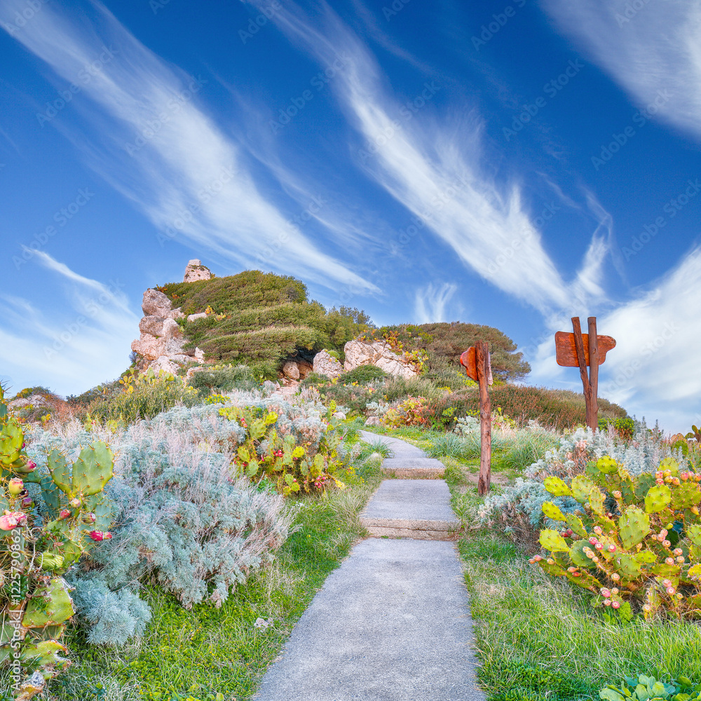 Awesome spring view on the the cape Milazzo panorama of nature reserve.