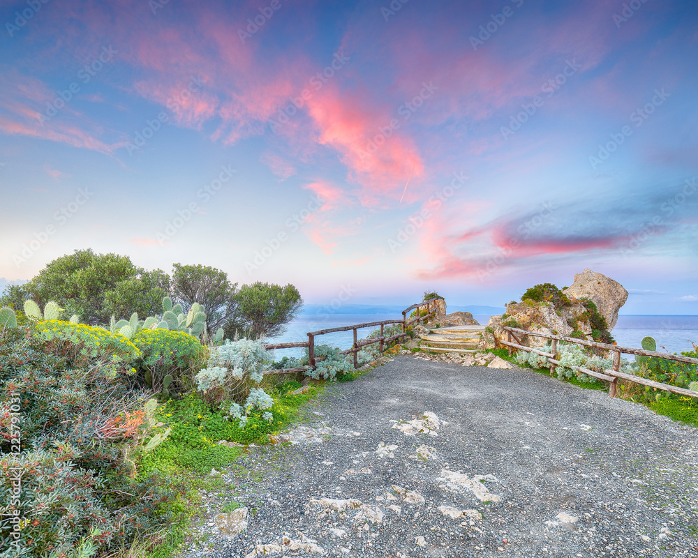 Unbelivable spring view on the the cape Milazzo panorama of nature reserve.
