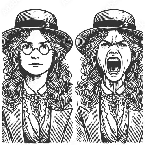 Dual Emotions of a Victorian Woman vector