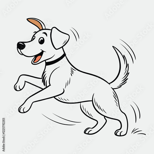 Happy Playful Dog Cartoon Illustration, Cute Jumping Puppy Line Art, Hand-Drawn Dog Illustration