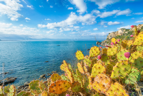 Stunning spring view on the the cape Milazzo panorama of nature reserve Piscina di Venere.