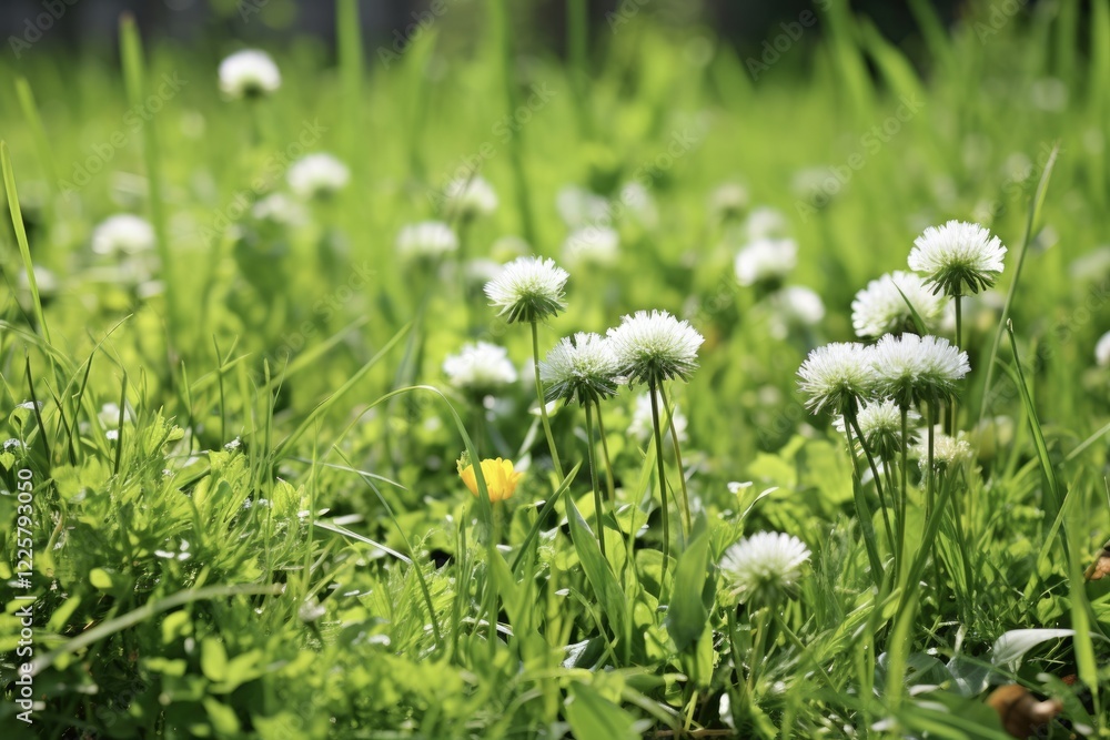 Unkempt Garden Yard with Crab Grass and Clover Weeds in the Background. Common Asteraceae Blowball Flora Flower Perfect for Gardening Images Unkempt Garden Yard with Crab Grass and Clover Weeds in the Background. Common Asteraceae Blowball Flora Flower Perfect for Gardening Images