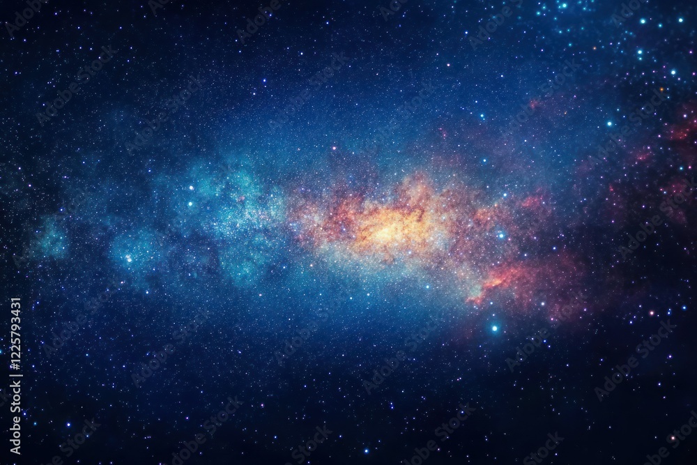 Obraz premium Vibrant view of a colorful galaxy filled with stars, nebulae, and cosmic dust, showcasing the vastness and beauty of the universe