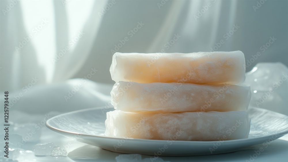 Stack of Frozen Desserts on a Plate with Soft Lighting Stack of Frozen Desserts on a Plate with Soft Lighting