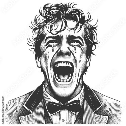 Dramatic Crying Man engraving vector illustration