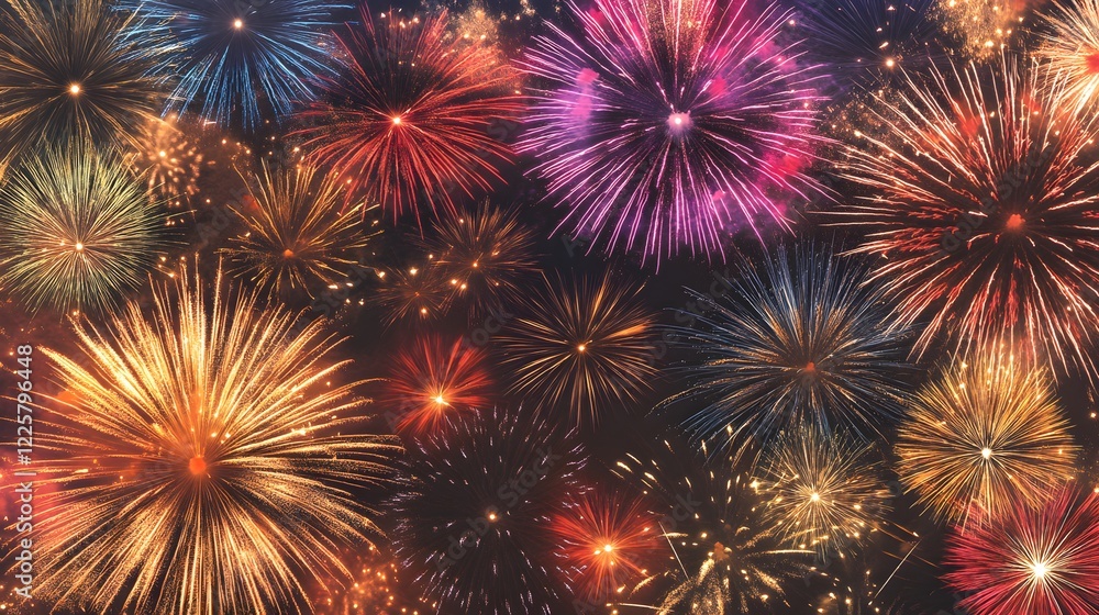 Naklejka premium Spectacular Fireworks Display Night Sky Celebration