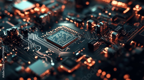 Automatic Pick and Place machine quickly installs Components on Generic Circuit Board. Electronics and Circuit board Manufacturing. Bright Environment