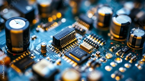 Automatic Pick and Place machine quickly installs Components on Generic Circuit Board. Electronics and Circuit board Manufacturing. Bright Environment