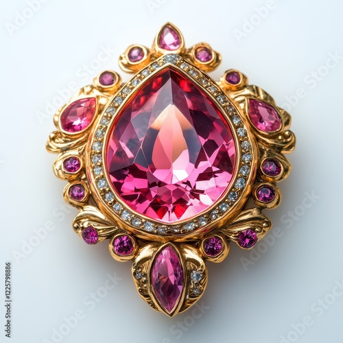 jewelry brooch with precious stones on a white background.