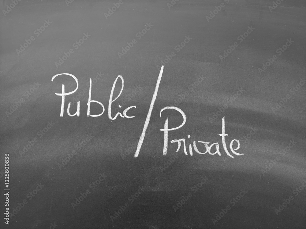 Fototapeta premium The words Public and Private written on a chalkboard in white handwriting