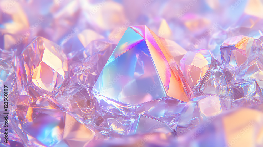 Abstract futuristic geometric crystal background, iridescent texture, faceted gem. 3d rendering.
Abstract futuristic geometric crystal background, iridescent texture, faceted gem. 3d rendering.