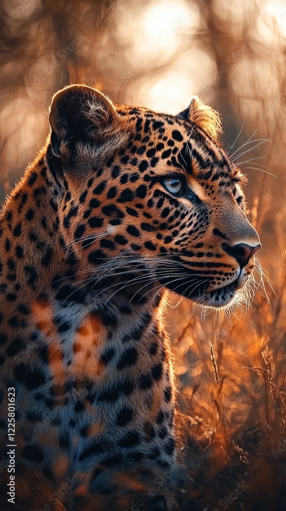 Obraz premium HD Phone Wallpaper Majestic Leopard in Golden Hour Light Wildlife Portrait Big Cat African Savannah