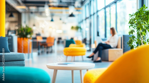 Fototapeta Naklejka Na Ścianę i Meble -  Creative coworking space with vibrant colors and relaxed seating for collaboration