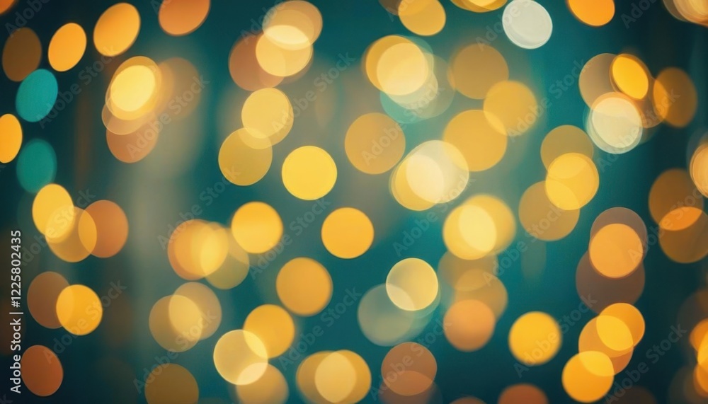Warm golden bokeh lights on teal background for festive celebrations Warm golden bokeh lights on teal background for festive celebrations