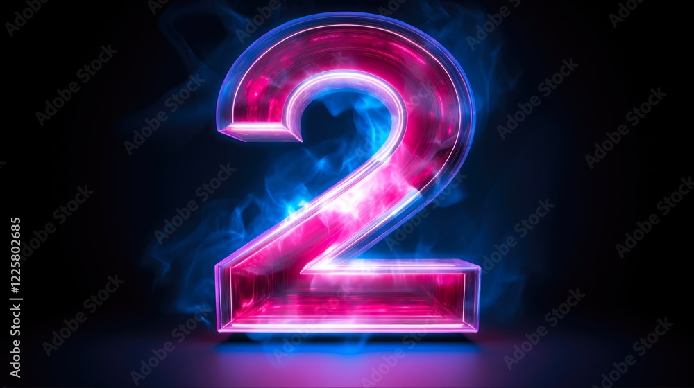 3D Number Two Glowing Pink-Blue Neon Light in the Dark - Laser Ray and Shine 3D Render 3D Number Two Glowing Pink-Blue Neon Light in the Dark - Laser Ray and Shine 3D Render