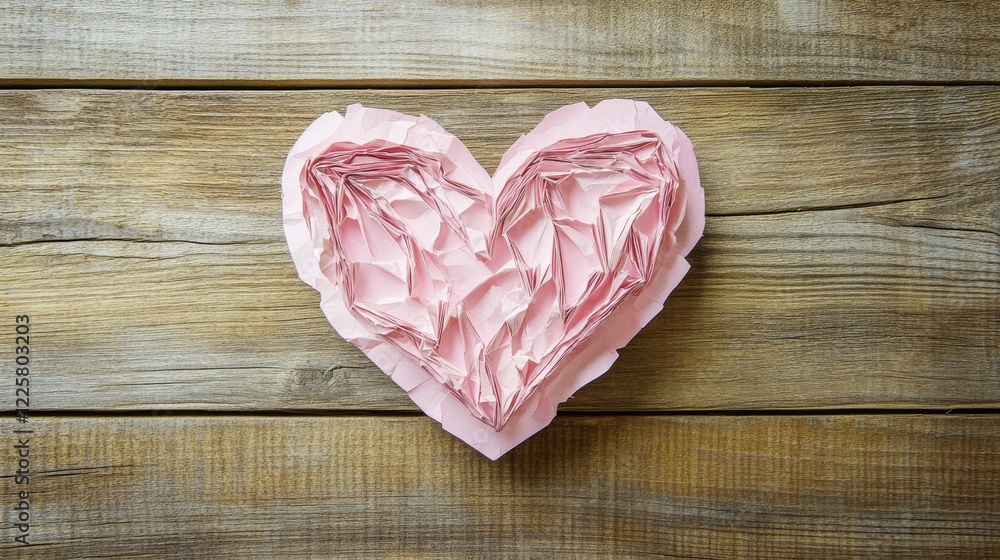 Fototapeta premium Pink heart made of paper on wooden background