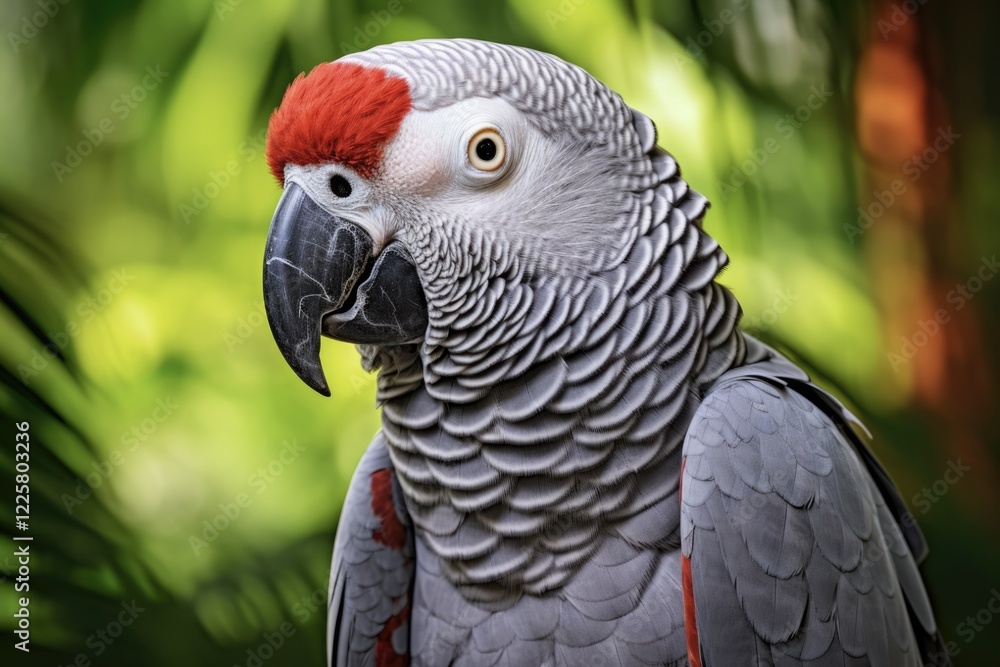 Obraz premium African Gray Parrot with Imitating Skills. Exquisite Bird with Tropical Red Feather and White View