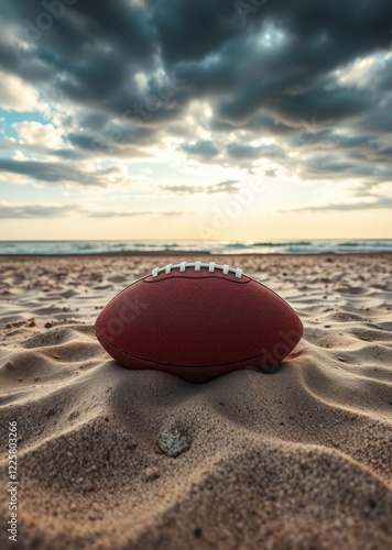 American football in the sand on the beach Super Bowl football game sport ball american superbowl photo