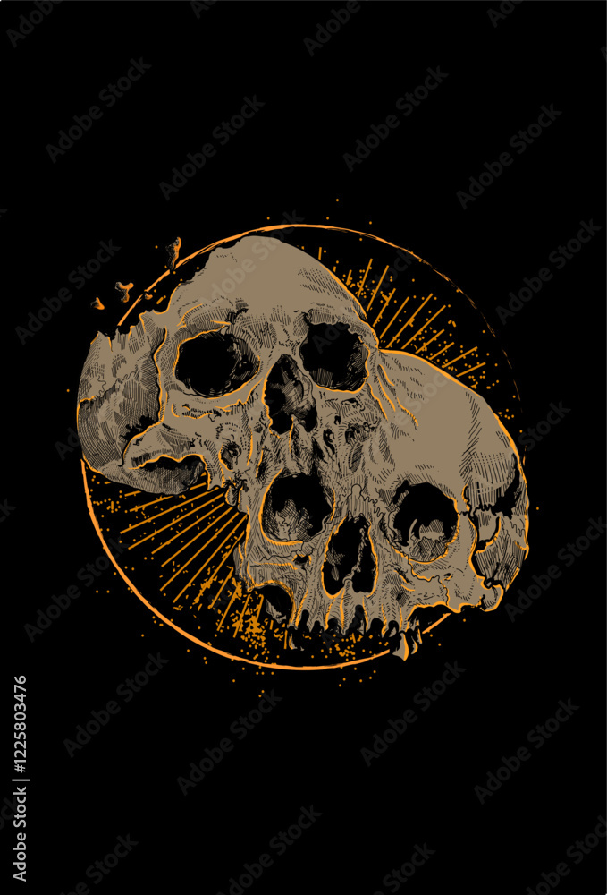 Twin skull with light vector illustration Twin skull with light vector illustration
