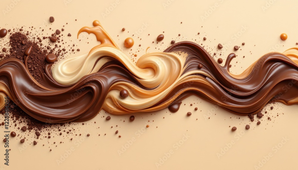 Swirling symphony of chocolate and caramel on creamy beige background Swirling symphony of chocolate and caramel on creamy beige background