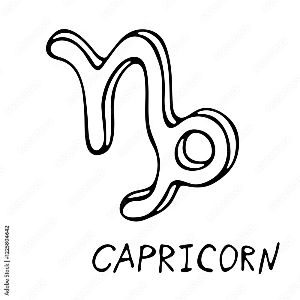 Obraz premium Hand drawn capricorn zodiac sign Esoteric symbol doodle Astrology clipart Element for design