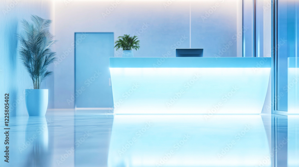 Fototapeta premium Modern reception desk with glowing backlight in a stylish interior setting