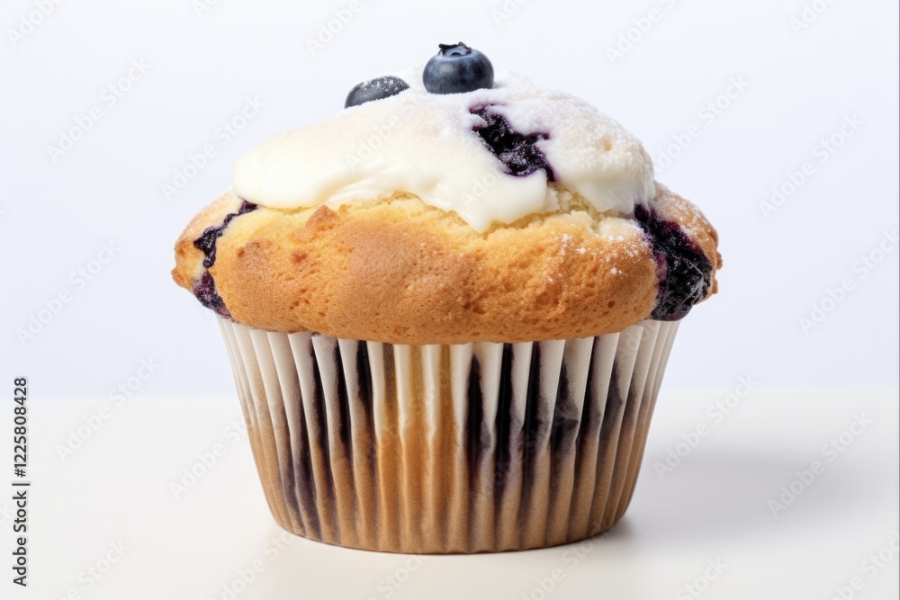 Blueberry Muffin Top with Sweet Frosting on White Background - Delicious Cupcake Dessert Blueberry Muffin Top with Sweet Frosting on White Background - Delicious Cupcake Dessert
