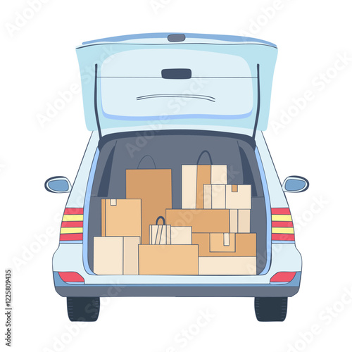 Car Trunk Loaded with Boxes for Moving or Delivery