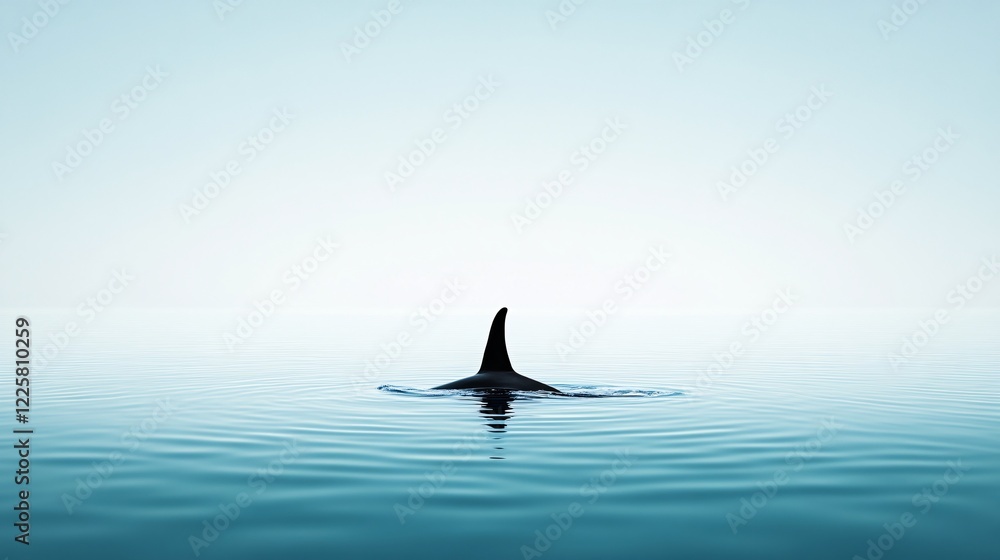 Fototapeta premium Orca whale fin emerging from tranquil water