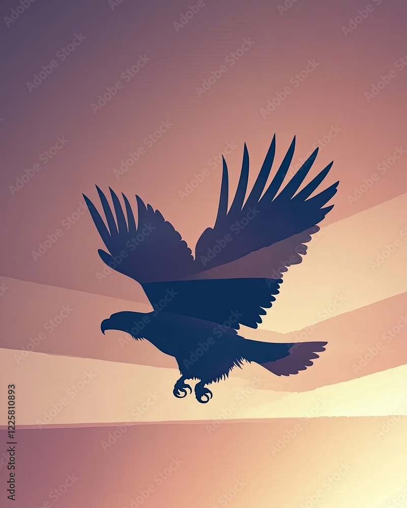 Fototapeta premium Majestic Silhouette of an Eagle Soaring Through a Serene Gradient Sky at Dawn