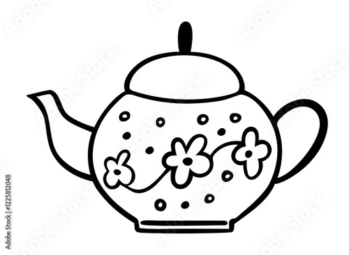 Hand drawn outline teapot with snowflakes isolated on white background. Vector illustration. Perfect for print, web, menu and infographics.