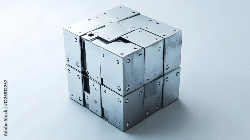 Abstract futuristic metal cube. Science fiction block design. 3D rendering
Abstract futuristic metal cube. Science fiction block design. 3D rendering
