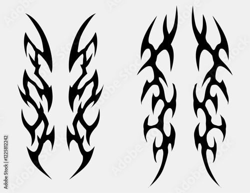 Neo tribal gothic cyberpunk tattoo design set, y2k tattoo style 