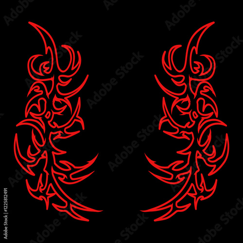 Red tribal tattoo design , baroque cyber sigilsm art design
