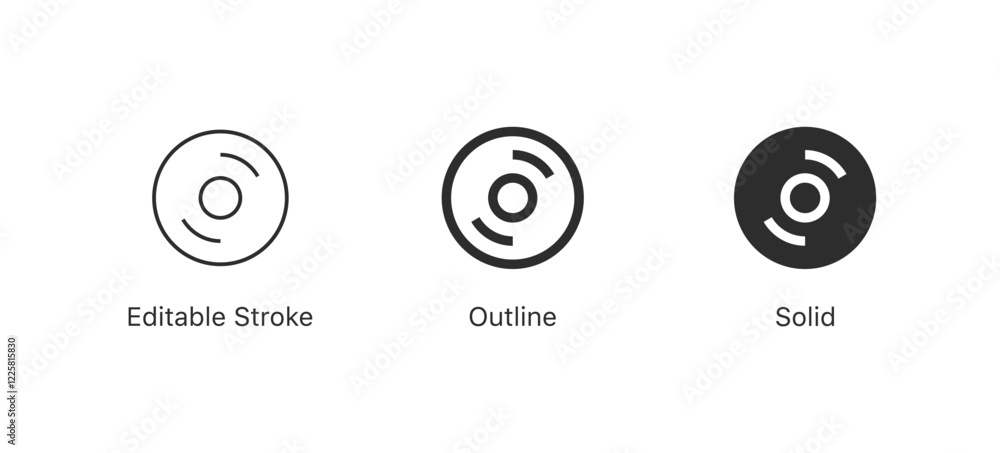 CD disc icon symbol in editable stroke, line, outline, filled, solid style. web icons set CD disc icon symbol in editable stroke, line, outline, filled, solid style. web icons set