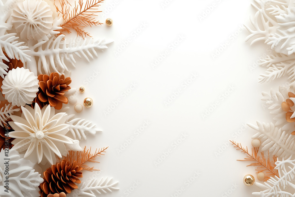 Obraz premium Elegant white and gold floral winter decor on a blank background
