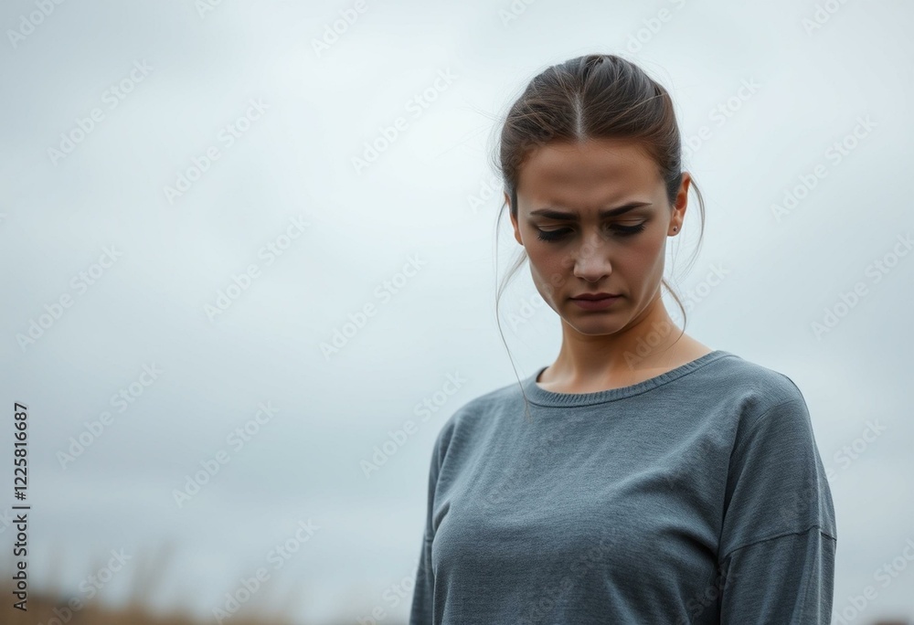 Fototapeta premium Female portrait with a gloomy sky