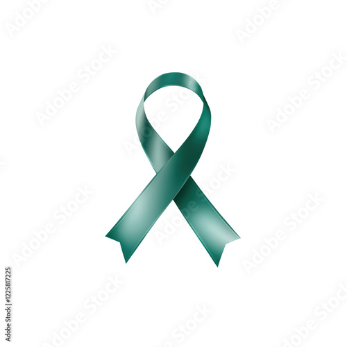 Green ribbon for cancer awareness, isolated on a transparent background, cutout as a PNG photo