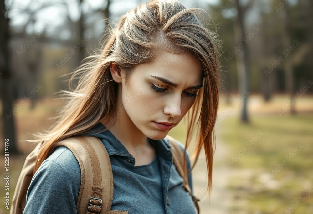 Naklejka premium Young woman expressing frustration outdoors