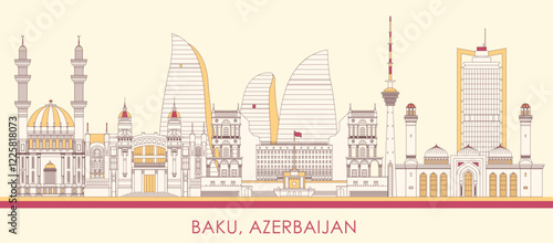 Cartoon Skyline panorama of town of Baku, Azerbaijan - vector illustration