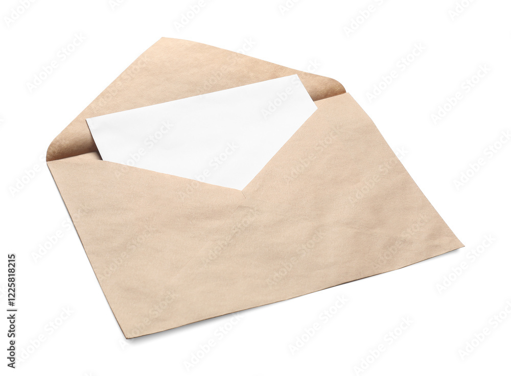 Envelope with card isolated on white. Mockup for design Envelope with card isolated on white. Mockup for design