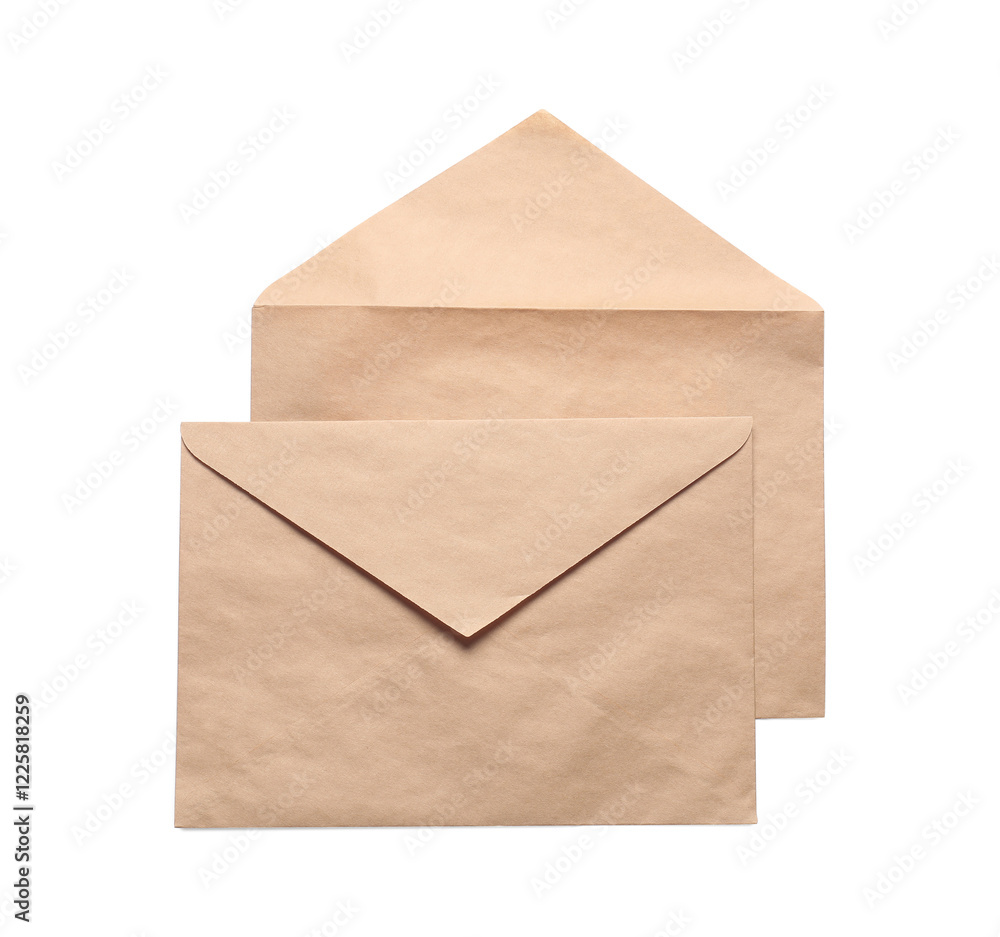 Envelopes isolated on white, top view. Mockup for design Envelopes isolated on white, top view. Mockup for design