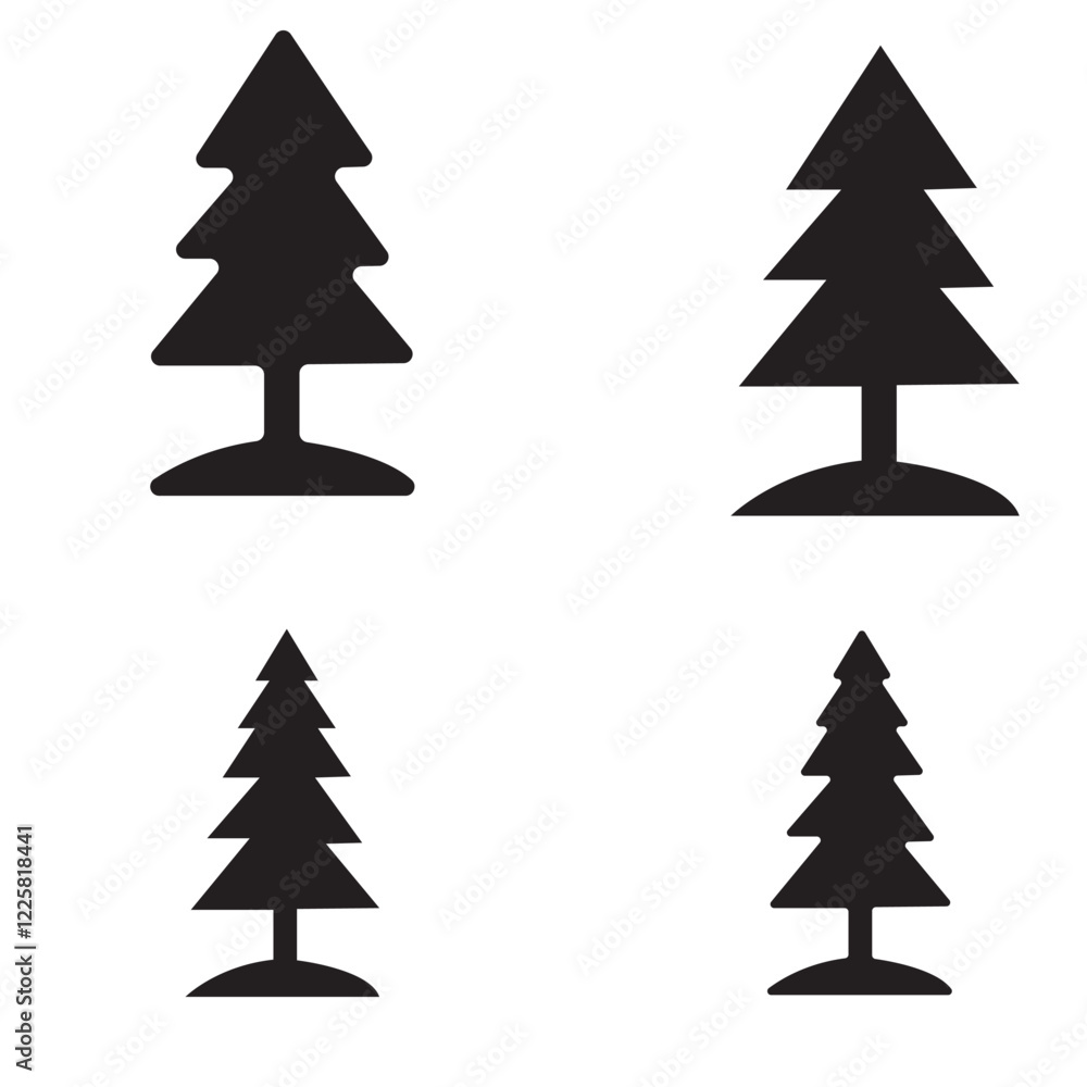 Obraz premium Pine Tree Icons Set silhouette - Nature, Forest, Christmas, Winter, Vector Graphics