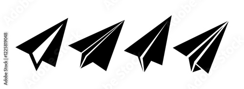 Set of paper airplane line flat icon symbol sign. Send icon isolated on white. Vector illustration template design