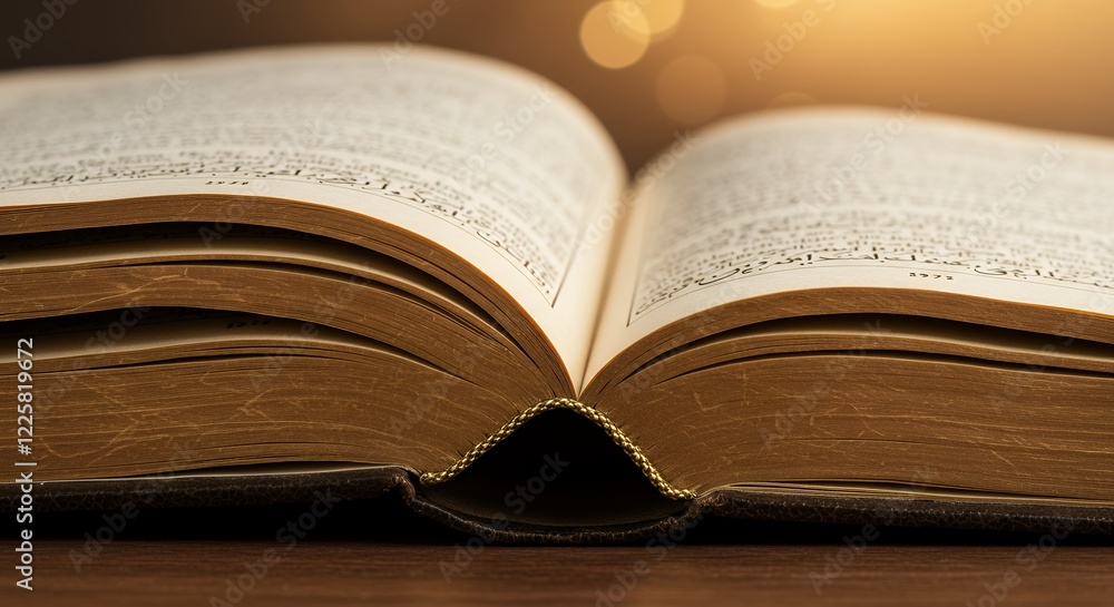 Open Antique Book Pages with Warm Golden Light