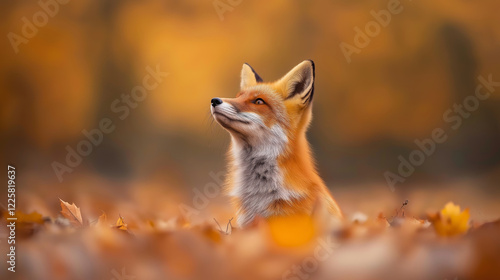 A red fox resting amidst autumn leaves, embodying the beauty of wildlife during fall photo