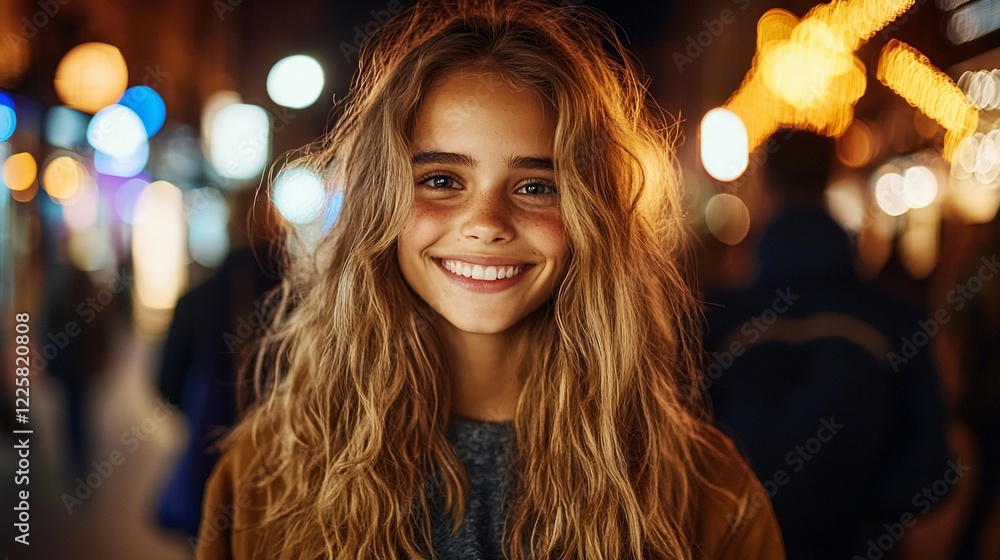 Fototapeta premium Smiling young woman at night.